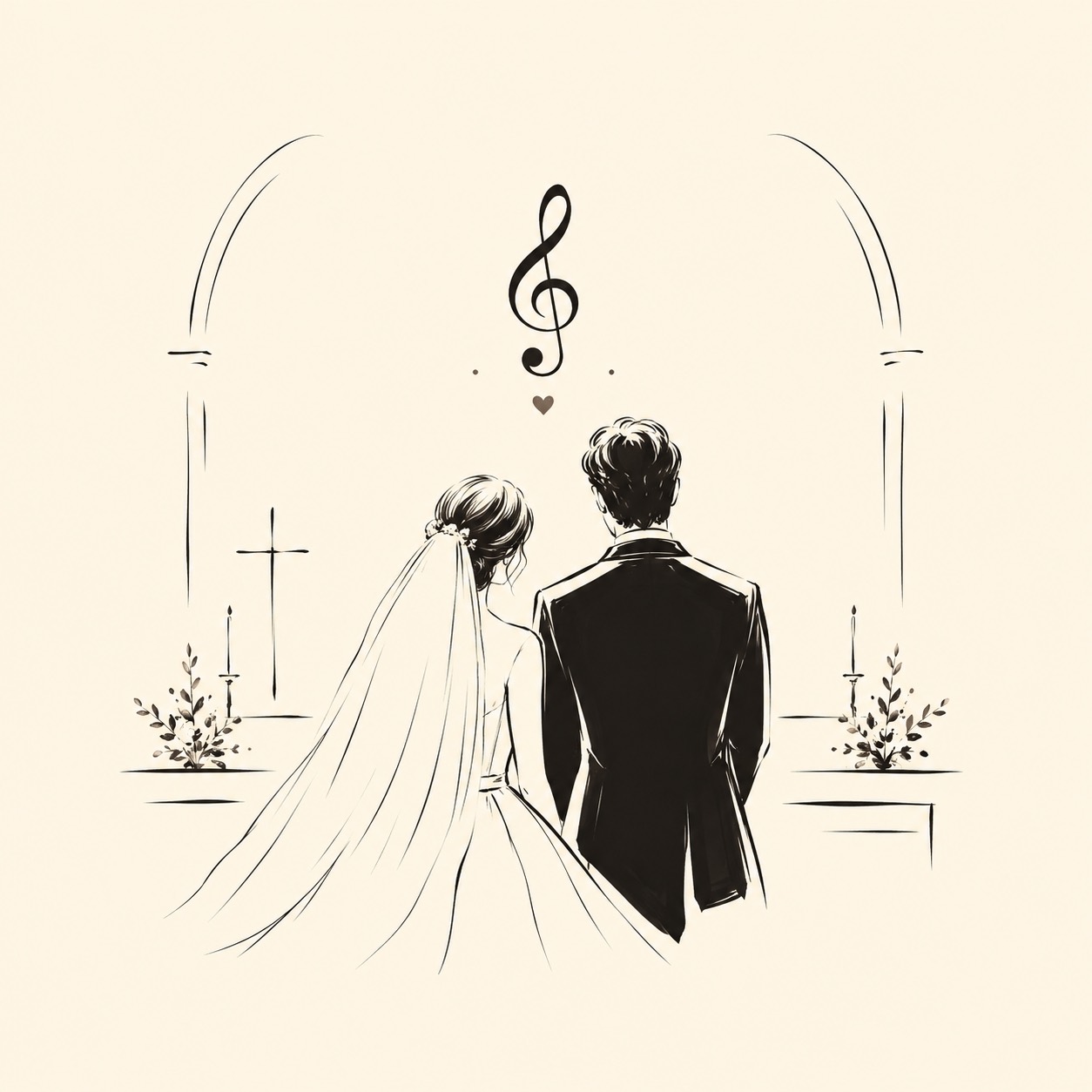 Illustrazione di una cerimonia di matrimonio accompagnata dal flauto traverso